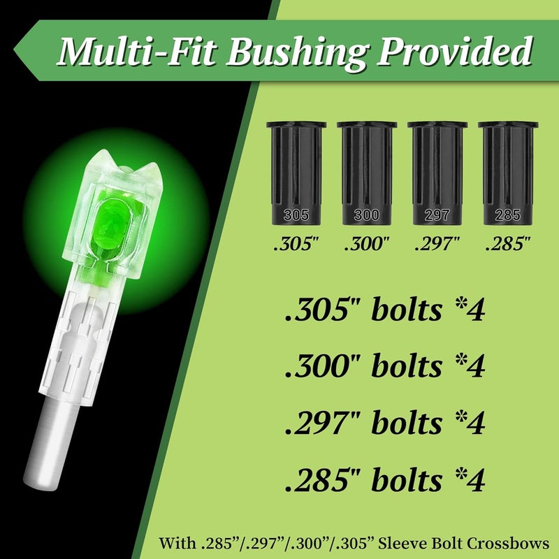 Omoojee Store 4PCS Lighted Nocks Universal Fit for Crossbow Bolts with .285”/.297”/.300”/.305” Bushings, High-Visibility LED Arrow Nocks, ON/Off Switch Included - Image 2